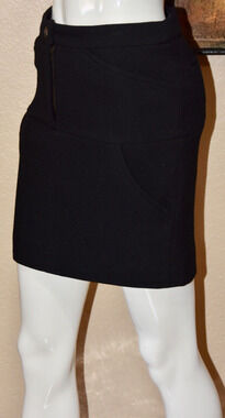 CHANEL Haute Couture Black Wool Designer 4 Pocket Mini Skirt Size 38/2